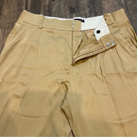 Zara Women's Wide Leg Mid Rise Front Pleated Beige Cotton Blend Pants Trouser XL - Picture 5 of 10